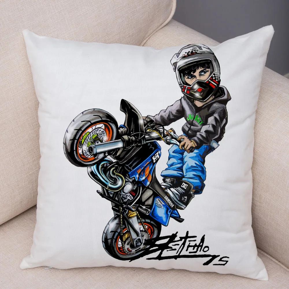 Capa de almofada da motocicleta dos desenhos animados decoração esportes radicais fronha macio pelúcia móvel bicicleta travesseiro para o sofá casa crianças quarto - Image 1
