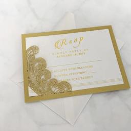 Cartões da resposta do convite do casamento dos pces para o corte elegante do laser do casamento cobre cartões rsvp do laço do ouro com os envelopes 50 do retorno - Image 3