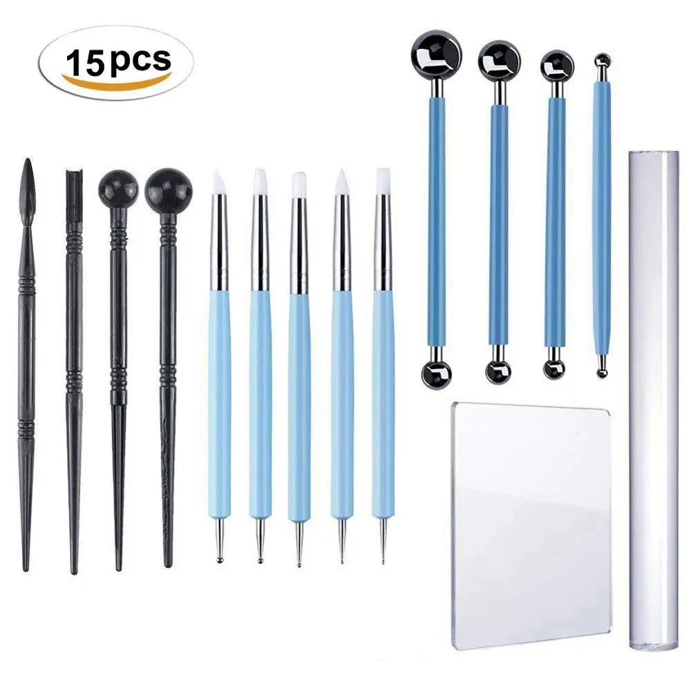 Conjunto de ferramentas para projetos de arte diy, 15 peças, bola stylus de argila macia, cerâmica, multiferramentas, projetos de arte, escultura e modelagem, ferramenta de decoração de fondant - Image 1