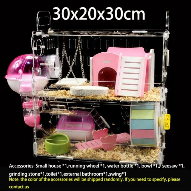 Gaiola de Hamster Acrílica Pequena com Design Espaçoso para Pets - Villa Ideal para Cobaias e Brinquedos Decorativos