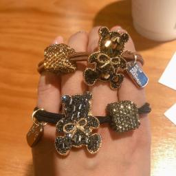 Cordas elásticas com decoração de cristal para mulheres, elástico simples rabo de cavalo, bandas de corda, laço de urso de liga - Image 1