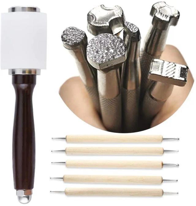 Conjunto Completo de Ferramentas para Marcação e Escultura em Couro: Carimbos, Martelos, Selo, Perfurador e Caneta para Artesanato DIY