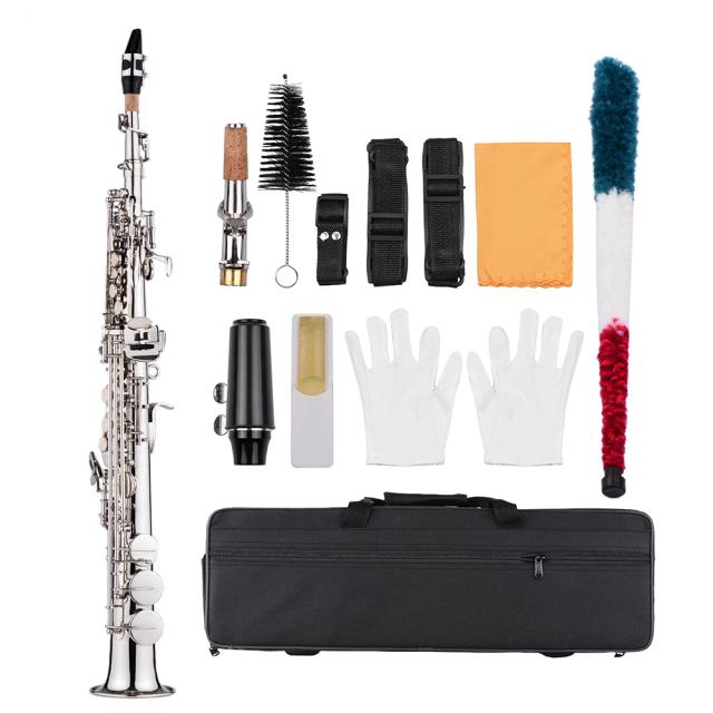 Saxofone Soprano Bb em Latão Laqueado com Corpo Dourado e Chaves para Instrumentos de Sopro
