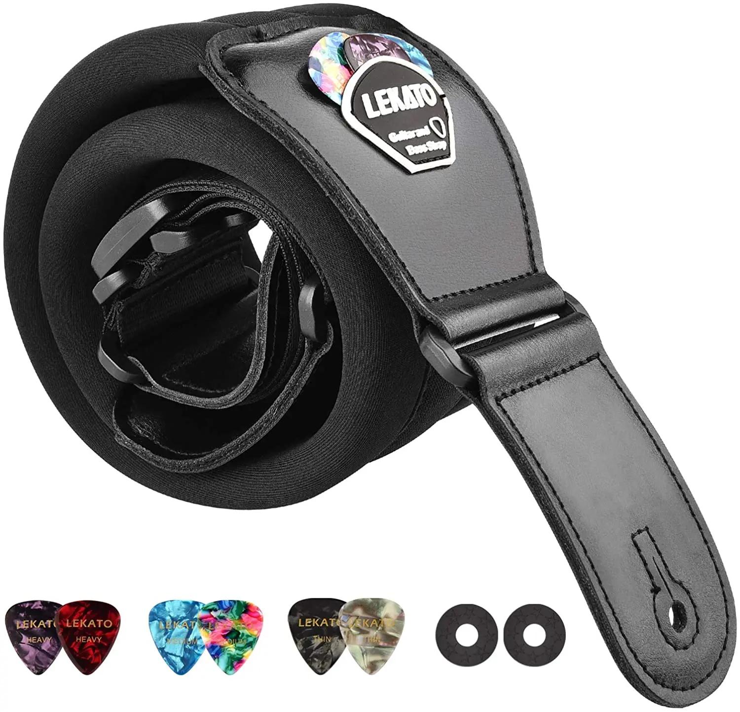 LEKATO-LGS-2 Correia Da Guitarra Elétrica, Cinto De Ombro, Ajustável, 3D Esponja Cinto Musical, 3 "Wide, Pick Holder - Image 1