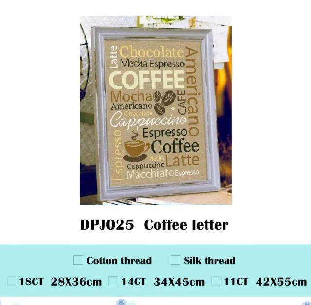 Kit de Bordado em Ponto Cruz com Design de Café e Chocolate em Algodão e Linho 14ct e 18ct
