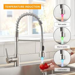 Single Lever Pull Down Spring Spout Mixer Tap, Torneiras de latão para pia de cozinha, guindaste de água quente e fria, 9009 - Image 4