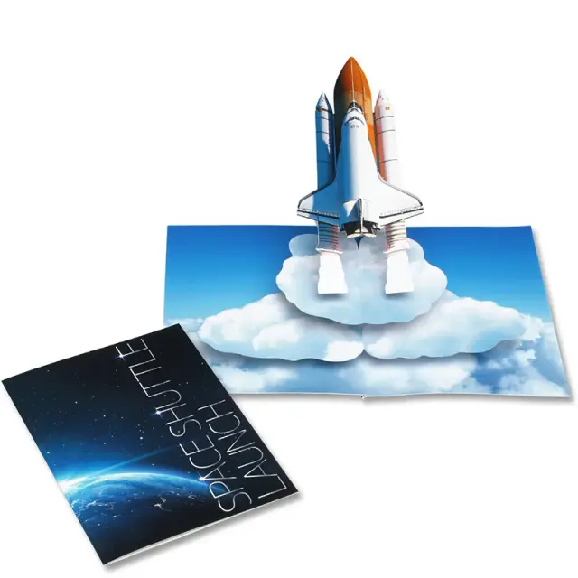 Modelo de Papel 3D Pop-Up de Foguete Shuttle - Origami Artesanal Sci-Fi para Crianças e Adultos