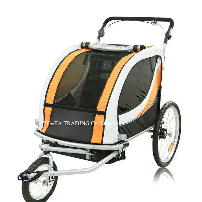 Gêmeos Trailer de Bicicleta com Capa de Chuva, 2 em 1, Assento Duplo, Kids Wagon, 20 Polegada Big Wheel Bike Carrier, Converte para Stroller, Jogger - Image 1