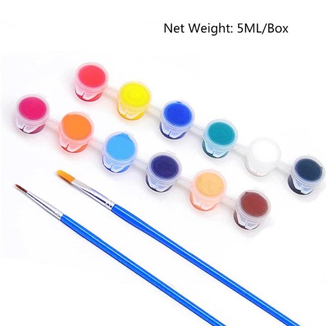 Pintura Acrílica Completa: Conjunto com 12 Cores (5ml) e Pincel de Tração para DIY