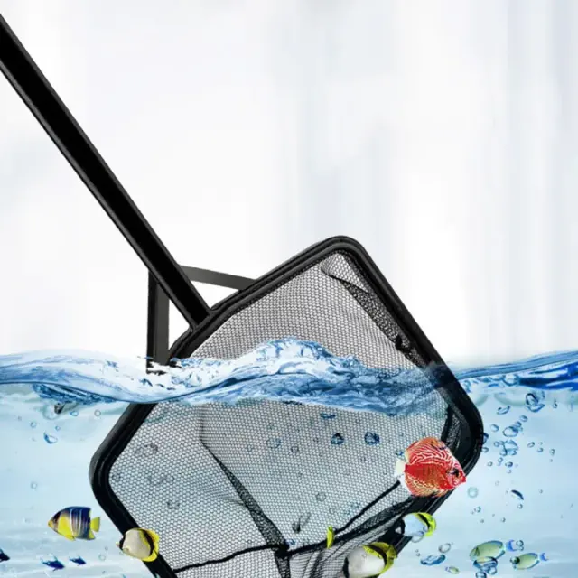 Rede de Pouso para Peixes com Acessórios Pretos Duráveis e Cabo Longo Quadrado para Aquário