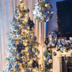 Natal glitter 20 peças ornamento de árvore de natal enfeites de flores artificiais de natal casamento ornamentos de casamento azul - Image 3