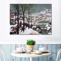 Arte da parede artesanal pieter bruegel o ancião pintura a óleo reprodução caçadores na neve paisagem da lona arte alta qualidade - Image 2