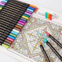 Conjunto de canetas de desenho com pontas duplas, 12/24 cores, metálicas, pérola, arte, marcadores metálicos, conjunto de canetas para desenho - Image 5