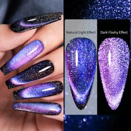 Lilycute 7ml 9d gato reflexivo gel magnético unha polonês conjunto com ímã vara gel preto fluorescente brilho unha gel polonês - Image 2