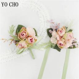 Meninas da dama de honra pulso flores fita rosa pulseiras cerimônia festa casamento baile de formatura flor noivo boutonniere casamento pulso corsage - Image 4