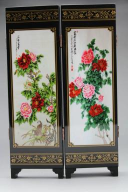 Tela de entalhar madeira chinesa, caligrafia e pintura de flor de peônia, artesanato decorativo - Image 4