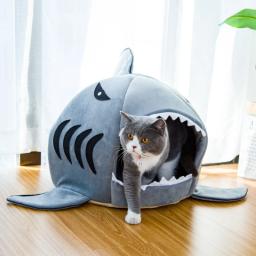 Suprimentos para animais de estimação cão tenda casa canil quente dos desenhos animados ninho tubarão macio dobrável dormir esteira respirável gato cão almofada - Image 1