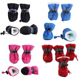 Sapatos de pelúcia para cães de estimação, 4 unidades, impermeável, antiderrapante, chuva, neve, grosso, quente para cães pequenos, gatos, filhotes, sapatos - Image 1