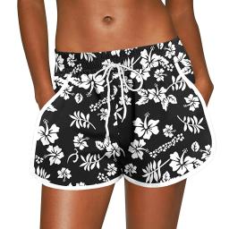 Shorts esportivos florais femininos, calção de praia com bolsos, calção de banho feminino, roupas de ginástica, roupas esportivas fitness, verão - Image 3