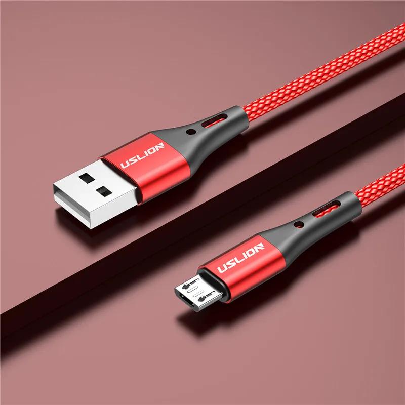 USLION 3A Micro USB Cable Fast Charge Cabo de dados USB para Samsung S6 Xiaomi Redmi Android Micro usb Cable Mobile Phone Red - Image 1