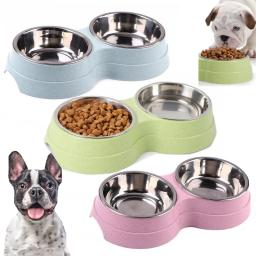 Duplo pet tigelas comida para cães alimentador de água de aço inoxidável pet beber prato alimentador gato filhote de cachorro suprimentos de alimentação pequeno cão acessórios - Image 1