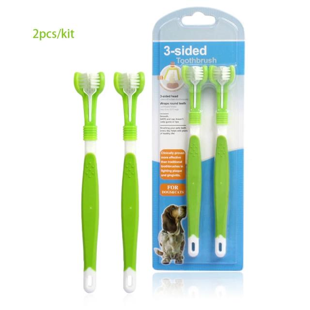 Kit Completo de Escovação Dental para Cães e Gatos com Três Escovas e Escova para Dedo