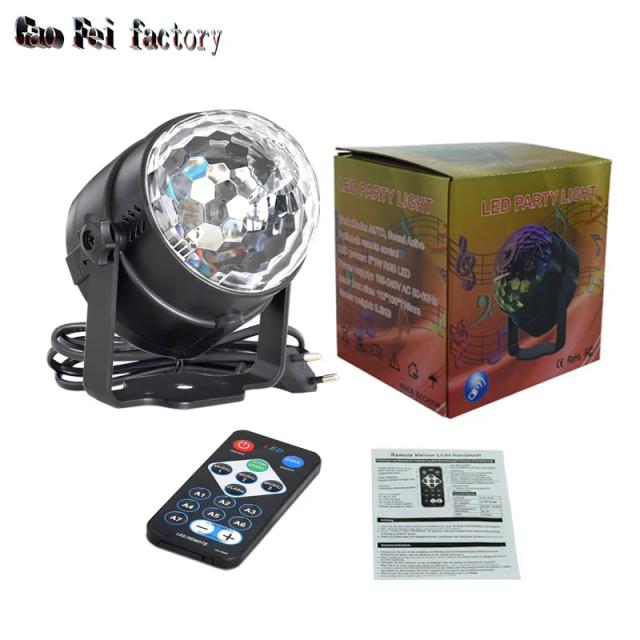 Luzes de Festa: Bola de Discoteca LED 7 Cores com Som Ativado, Efeitos para DJ e Eventos como Aniversários, Natais e Casamentos com Controle Remoto