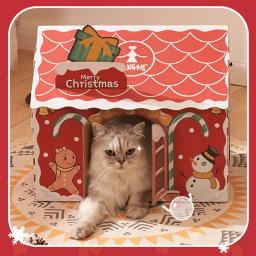 Hoopet natal gato casa de papelão scraching cama do animal de estimação corrugado caixa de papper coelho gatinho filhote de cachorro ninho decoração de natal - Image 4