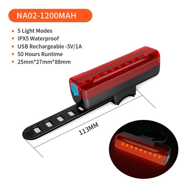 Lanterna Traseira LED Recarregável NATFIRE-USB para Bicicletas: Segurança e Visibilidade com 5 Modos de Iluminação