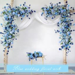 Personalizado azul branco casamento adereços arco pano de fundo festa decoração do evento flor artificial linha de seda gramado ao ar livre arranjo de flores falsas - Image 1