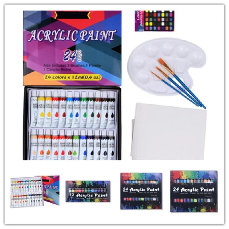 Conjunto de pintura acrílica a em 12/24 cores, aquarela, pigmento para pintura a óleo acrílica, desenho, arte, pedra de cerâmica, parede, tubos de tinta, artesanato - Image 1