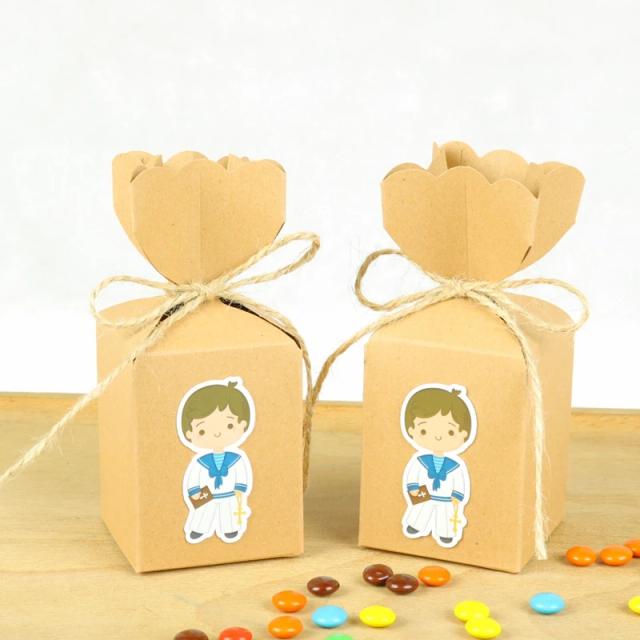 Lembrancinhas Personalizadas de Papel para Batismo e Primeira Comunhão - 10 Unidades em Caixa de Doces para Meninos e Meninas