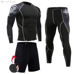 Ternos de Compressão Sportswear para Homens, Ginásio Calças Justas Roupas De Treinamento, Workout Jogging Sports Set, Running Rashguard Treino - Image 2