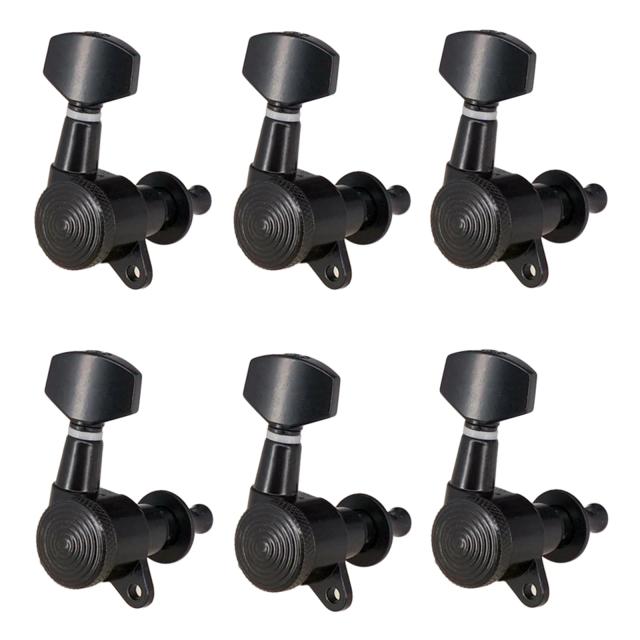 Conjunto de 6 Tuner para Guitarra Elétrica com Cabeças Pretas e Cordas de Travamento