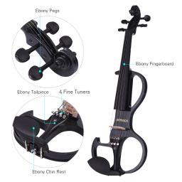 Ammoon série de tamanho completo 4/4 violino silencioso violino elétrico com arco caso difícil sintonizador fones cabo áudio corda extra - Image 4