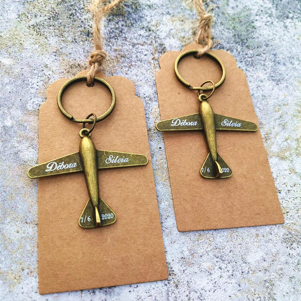 Personalizado Vintage Avião Keychain, nome personalizado, data e avião, aniversário e casamento Presentes para convidados, lembranças - Image 1