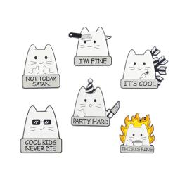 Alfinete de esmalte animal para roupas, alfinetes de lapela, festa difícil, Cool Kids Never Die, Palavras engraçadas, Padrão de gato - Image 1