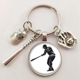 Vintage Baseball Sports Keychain para homens, Sports Chaveiro, Retro Silhouette Art, Baseball Player Jóias - Image 2