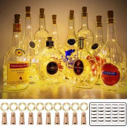 Luzes de garrafa de vinho a pilhas, mini luzes para garrafas de licor, artesanato, fadas, casamento, festa de Natal, 2m, 20 LED, 10 unidades - Image 1
