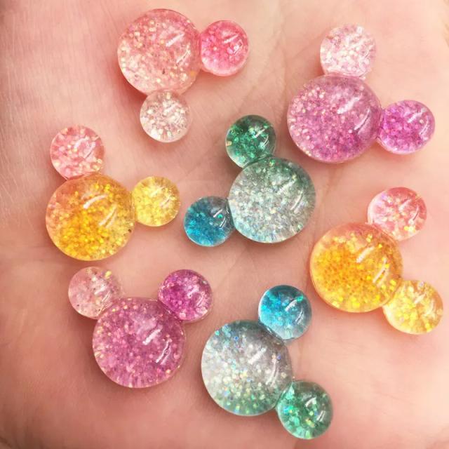 Mix de Glitter Kawaii: 12 Pérolas Planas de Resina Colorida e Transparente para Scrapbook e Artesanato Decorativo