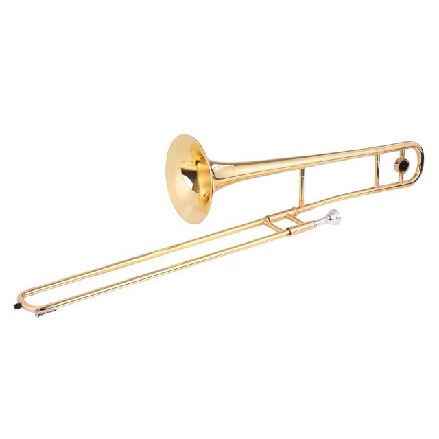 Trombone Bb de Cupronickel com Bocal e Case, Acabamento em Bronze e Ouro Laca
