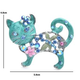 Wuli & Baby-Broches Lovely Enamel Cat para mulheres, metal, strass, flor, animal, alfinetes de broche casuais, presentes - Image 2