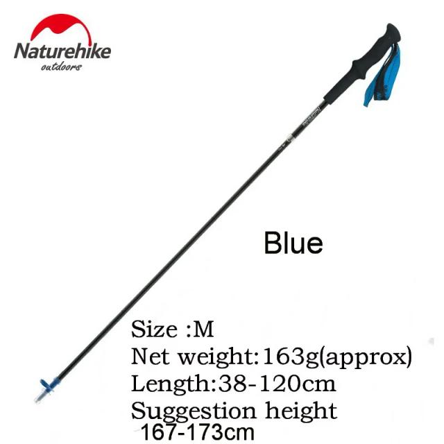 Bastão de Caminhada Naturehike em Fibra de Carbono - Ultralight, 4 Seções e Pontas de Aço de Tungstênio para Trilhas e Corridas