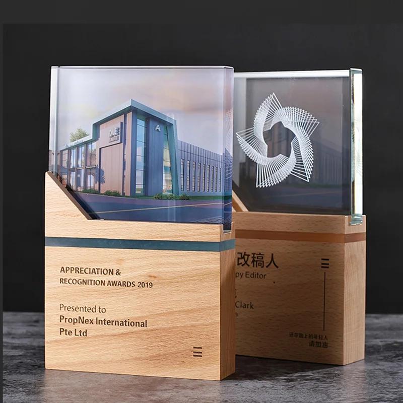 Troféu de cristal retângulo personalizado diy, suporte de madeira para graduação, lembrança, vendas, eventos esportivos, prêmios - Image 1