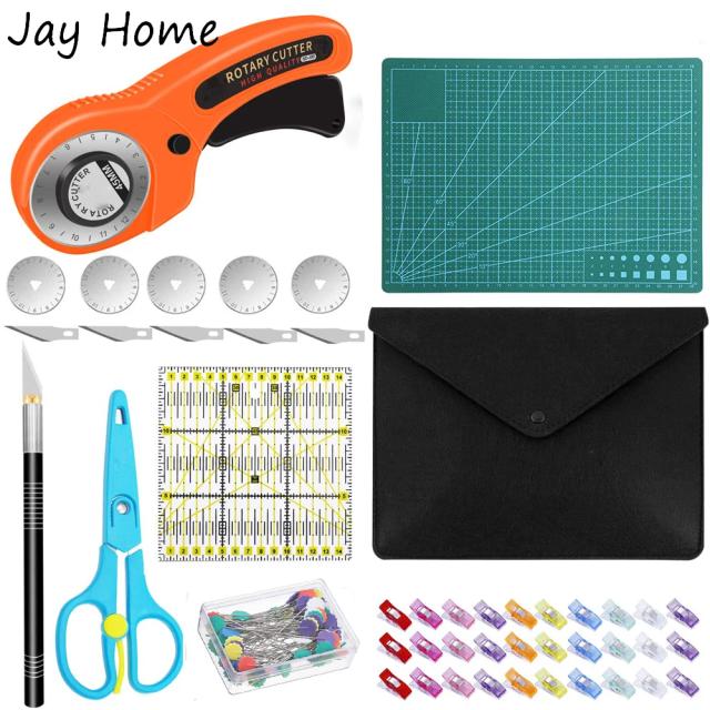 Kit Completo de Ferramentas de Corte Rotativo com 22 Peças, 5 Lâminas de Reposição, Clipe de Costura e Régua para Projetos de Costura