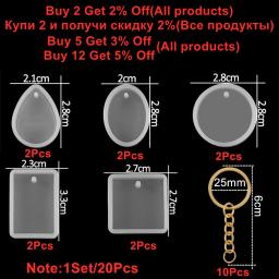 Resina Epóxi Silicone Mold Kit com Chaveiros, Chaveiro Pingentes, Artesanato de Resina DIY, Jóias, Chaveiro Fazendo Ferramentas, 20Pcs por Conjunto - Image 2