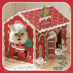 Hoopet natal gato casa de papelão scraching cama do animal de estimação corrugado caixa de papper coelho gatinho filhote de cachorro ninho decoração de natal - Image 3