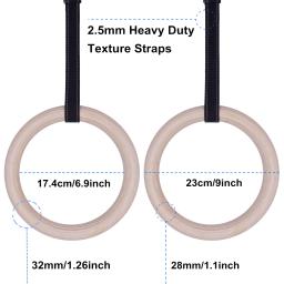 Anéis de Ginástica de Madeira com Alças Ajustáveis, Home Gym, Crossfit, Pull Up, Força Total do Corpo, Treinamento Muscular, 4.5m, 28mm, 32mm - Image 2
