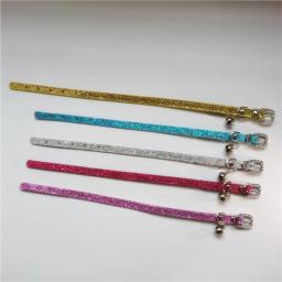 Coleira ajustável com pedras de strass para animais de estimação, cães e gatos, com sinos, decoração de couro, colar de luxo para cães pequenos - Image 5