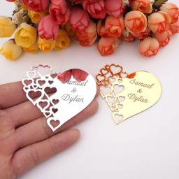 30 peças personalizadas 6*6.5cm espelho coração adesivos decoração de casamento favores acrílico para nome do amante personalizado lembranças de festa de noivado - Image 1